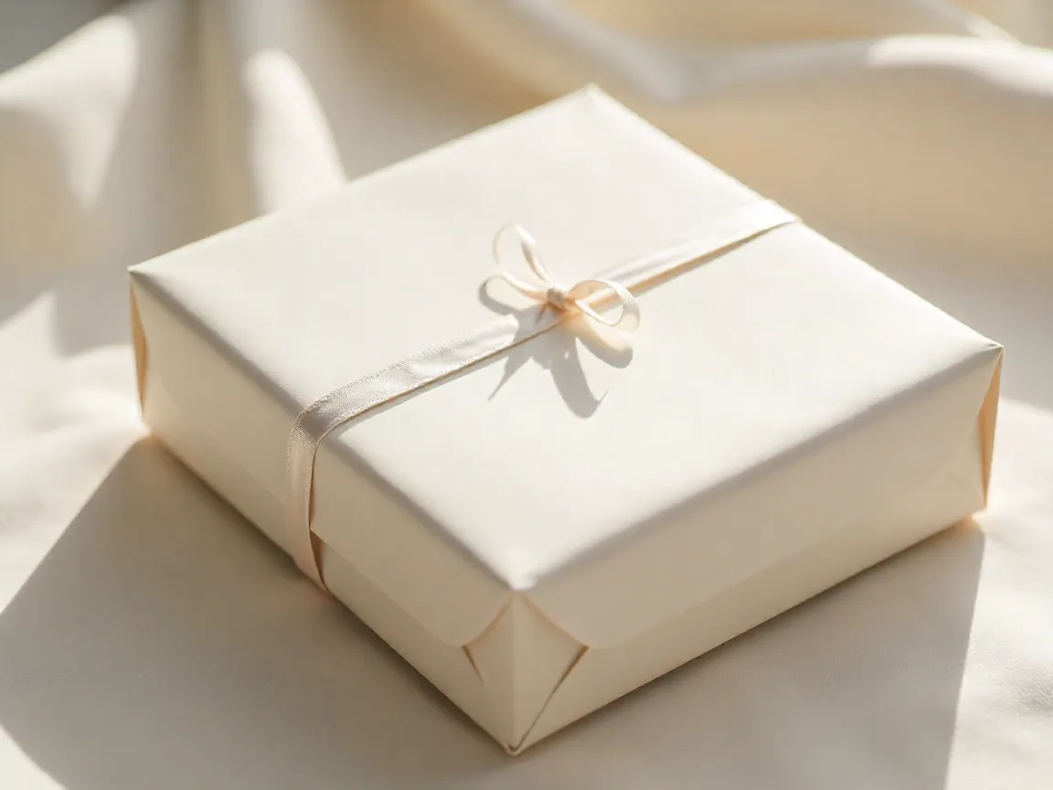Modern minimalist gift wrapping with clean lines and neutral tones